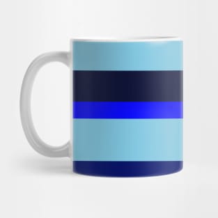 A fascinating jumble of Sky Blue, Primary Blue, Darkblue and Cetacean Blue stripes. Mug